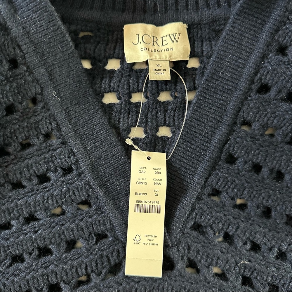 J. Crew Collection 100% Cashmere Sailor-Collar Pointelle Sweater Navy | XL | NWT - Picture 13 of 14